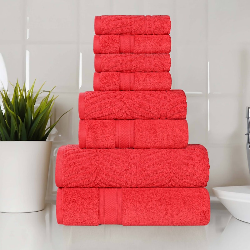 Superior Chevron Zero Twist Solid and Jacquard Cotton 8 Piece Towel Set