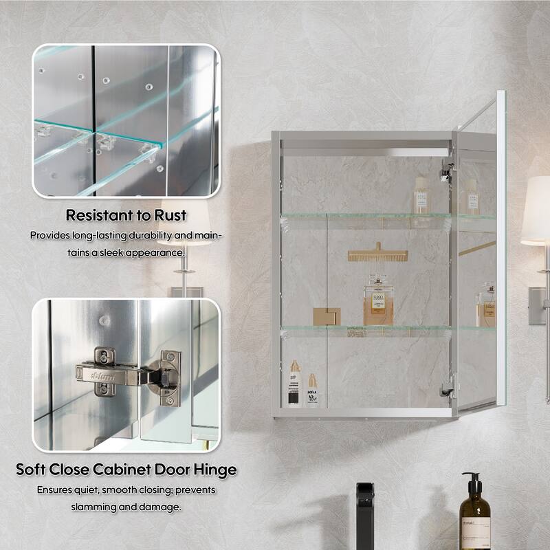 Recessed or Surface Wall Mount Bathroom Medicine Cabinet With Adjustable Glass Shelves