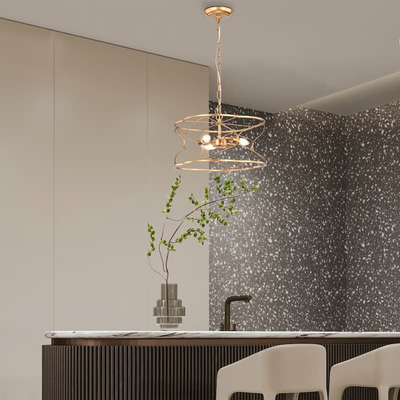 15" Whispire Matte Gold 15-inch Ceiling Pendant Light with Caged Drum