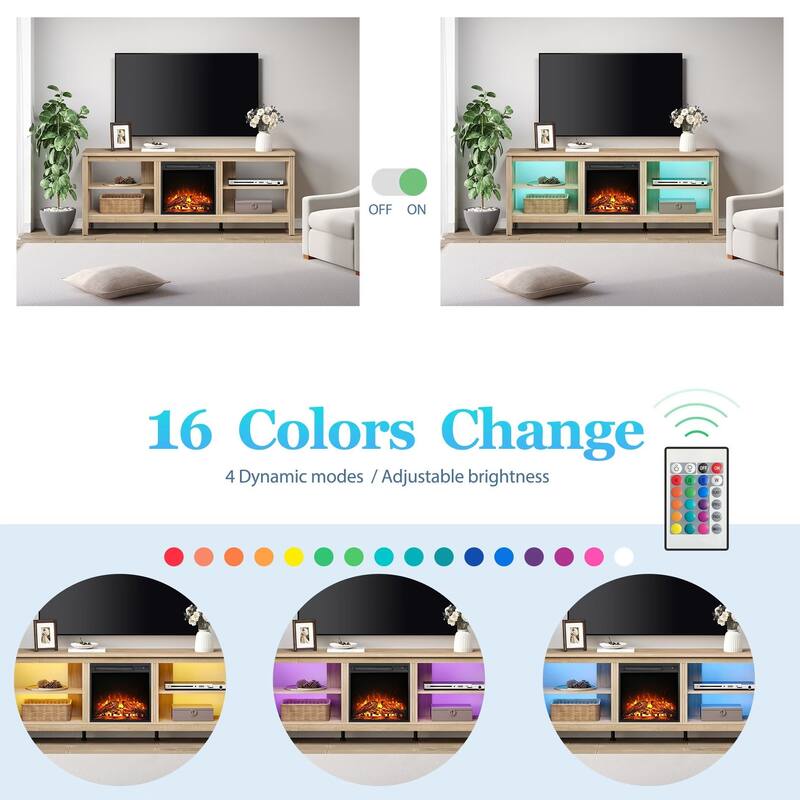 Wood Fireplace TV Stand for 75 Inch TV Entertainment Center, 70 Inch