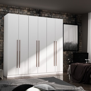 LEVNARY Arched Armoire Wardrobe - Mid-Century Modern 2-Door Freestanding Closet With Hanging Rod & 2 Drawers, Fluted Design (Natural)