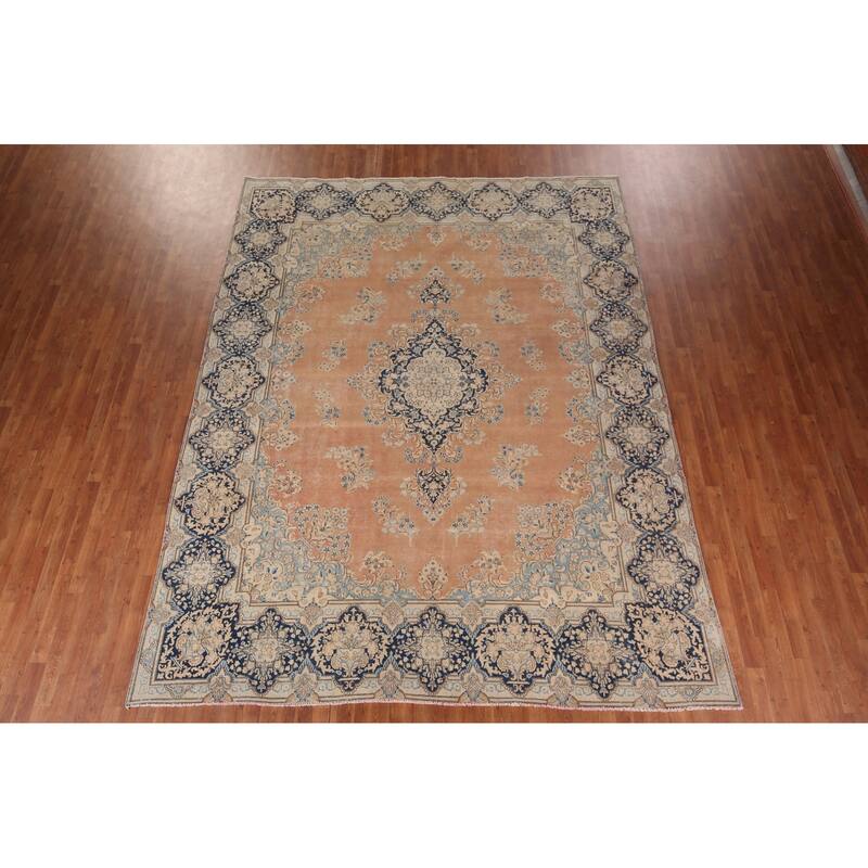 Vintage Distressed Kerman Persian Vintage Rug Handmade Wool Carpet - 9'8"x 12'6"