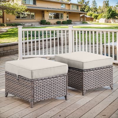 Gymojoy Outdoor Wicker Patio Ottomans Set Rattan Footrests