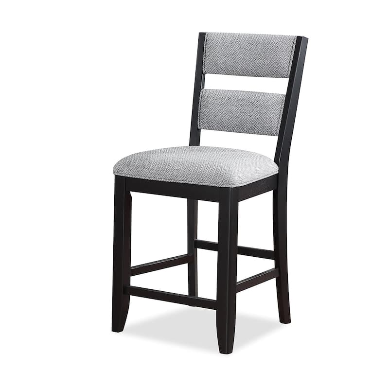 Kara 26 Inch Counter Height Chair Set of 2, Wood Frame, Upholstered, Gray