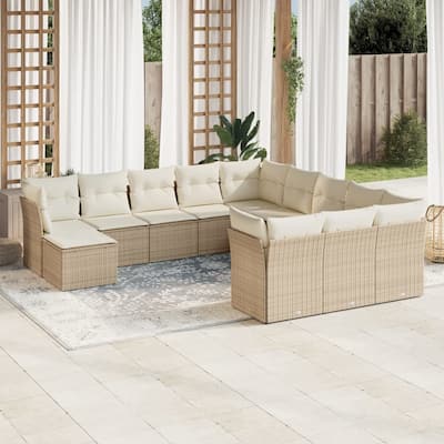 vidaXL Garden Sofa Set Beige PE rattan 12-Piece Set Modular - 21.7 x 21.7 x 14.6