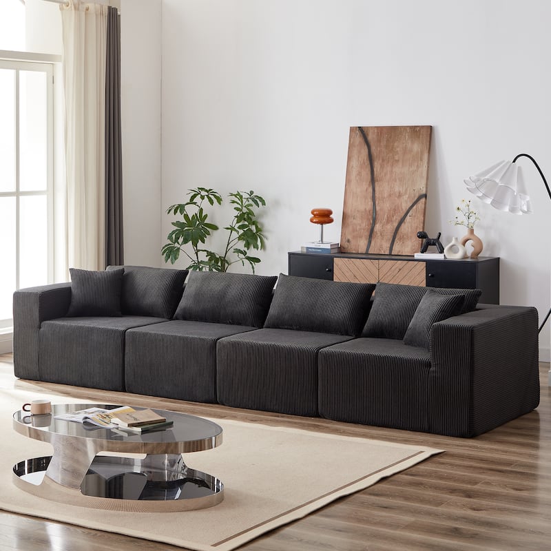 104-Inch Corduroy Modular L Shaped Sectional Sofa,Upholstered Indoor Furniture,Foam-Filled Compressed Sofa,4 PC Free Combination