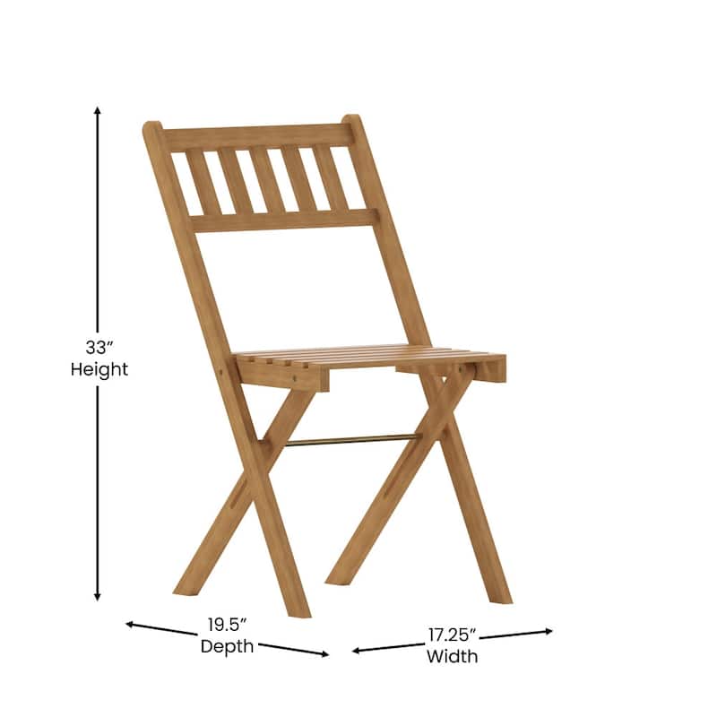 Indoor/Outdoor Solid Acacia Wood Folding Bistro Chairs - Set of 2 - 19.5"D x 17.25"W x 33"H