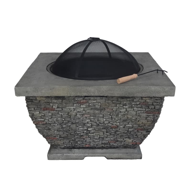 32.25 in. W x 32.25 in. D x 27 in. H Square Wood Burning Outdoor Fire Pit in Grey