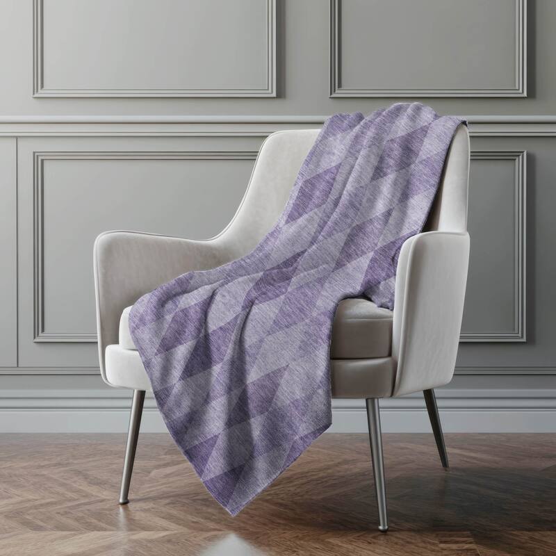 Premium Machine Washable Modern Argyle Sherpa Throw Blanket - Purple - 4'2" x 5'10"
