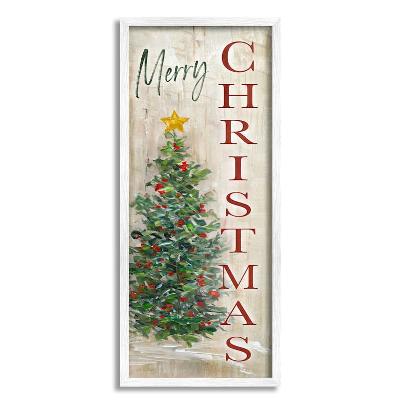 Stupell Merry Christmas Greeting Festive Rustic Holiday Tree Framed Wall Art - Green