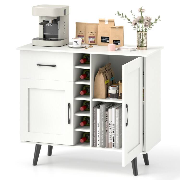 Buffet Sideboard with 6-Bottle Wine Rack Drawer and Adjustable Shelves - 35.5"x 16"x 31"(L x W x H)