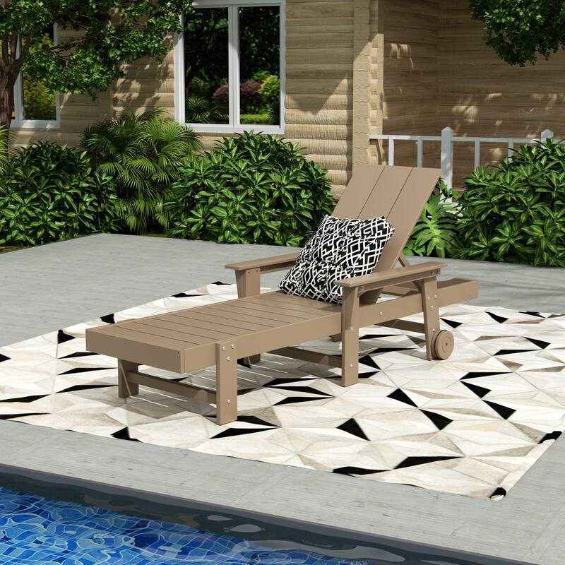 Shoreside Modern Poly Reclining Eco-Friendly All Weather Chaise Lounge With Arms & Wheels