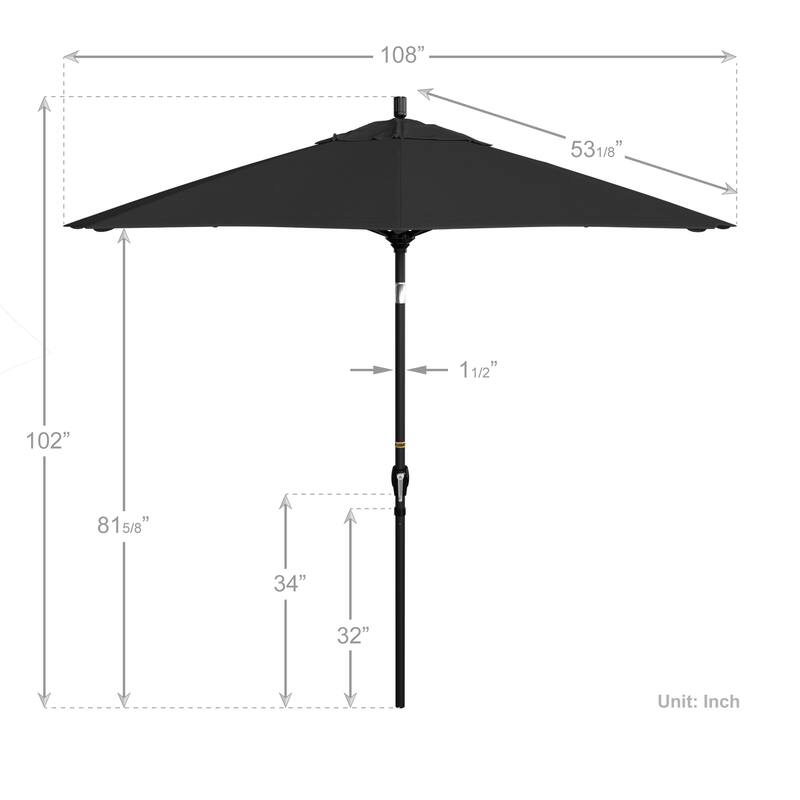 California Umbrella 9' Rd. Aluminum Patio Umbrella, Crank Lift with Push Button Tilt, Black Finish, Pacifica Fabric