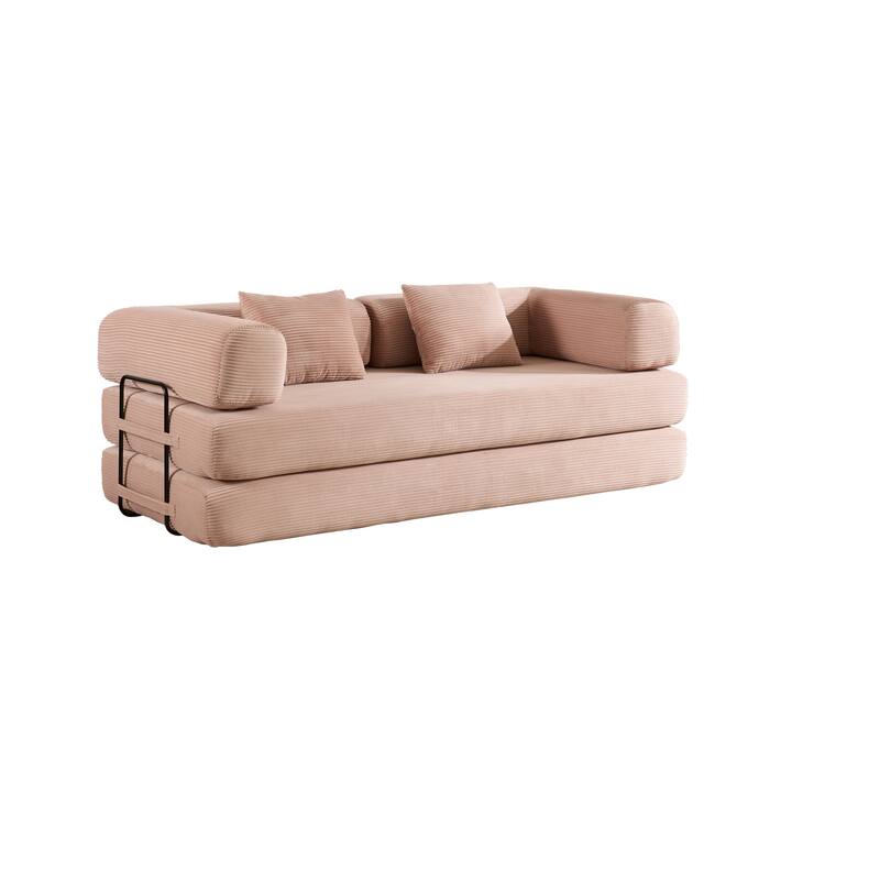 Convertible Sleeper Sofa Bed with Pillow, Modern Corduroy Folding Mattress Couch, Floor Sofa Lounge for Compact Spaces