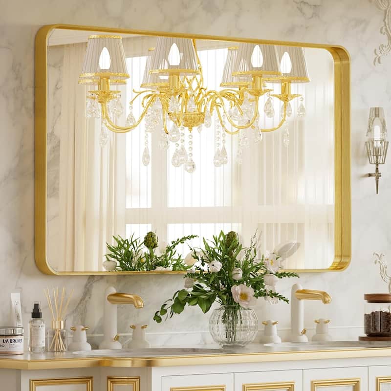 24 Inch Round Bathroom Mirror - Wall Mounted Circle Mirror with Metal Frame, Modern Mirror Suitable for Bathroom - Gold