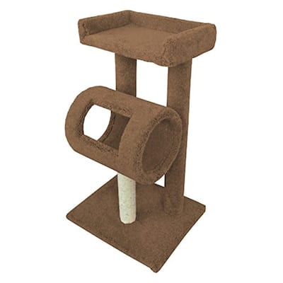 Multi-Level Carpet Cat Climber Tree with Tall Perch, Tunnel Hideout and Sisal Rope Scratching Post for Playful Indoor Cats