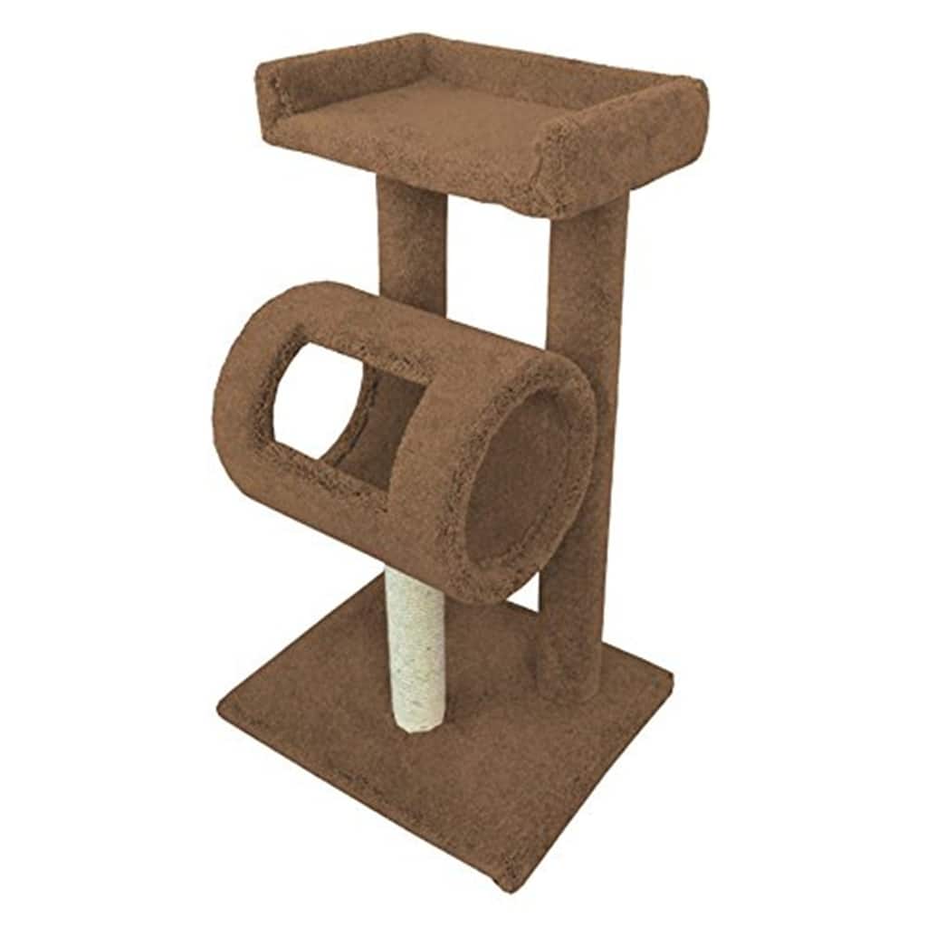 Multi-Level Carpet Cat Climber Tree with Tall Perch, Tunnel Hideout and Sisal Rope Scratching Post for Playful Indoor Cats