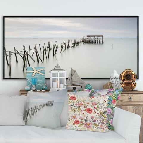 Designart "Carrasqueira Old Wooden Pier Ii" Beach Framed Canvas Wall Art