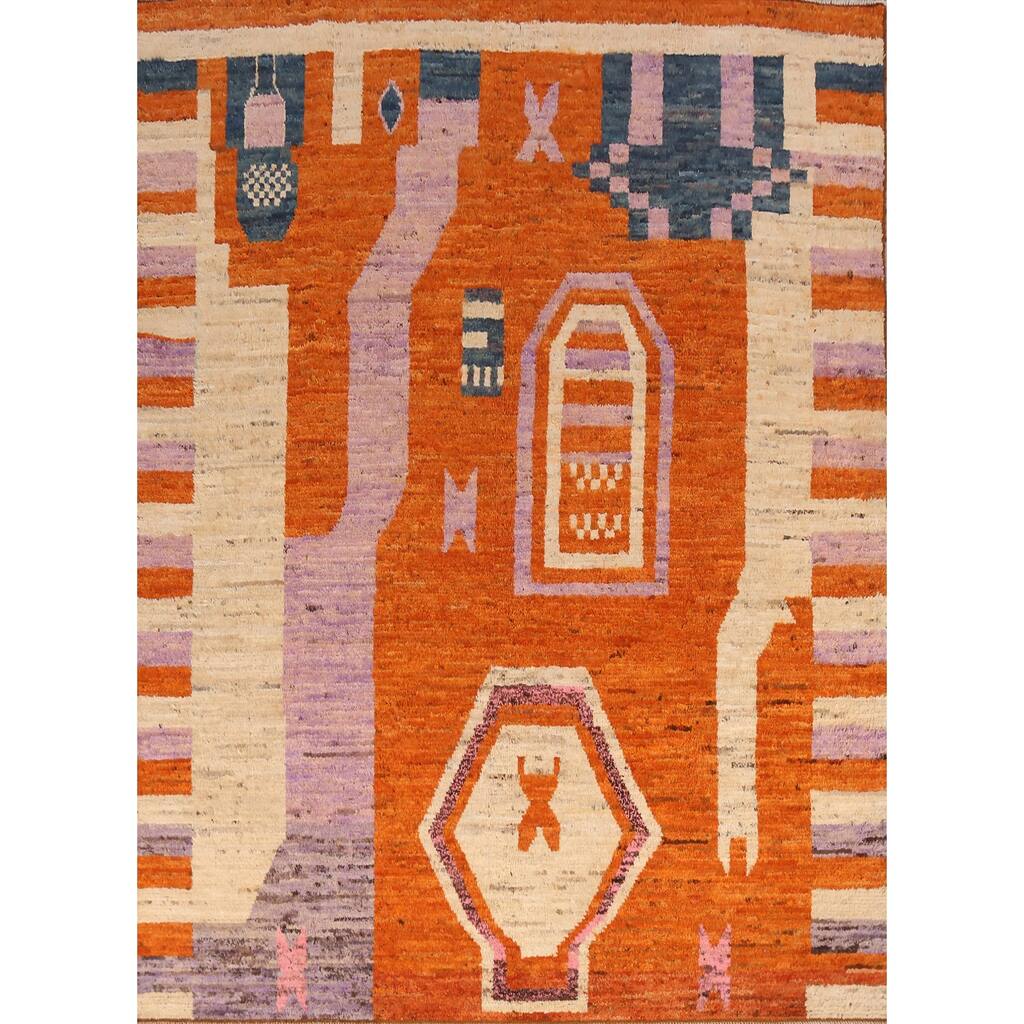 Moroccan Oriental Area Rug Handmade Orange Wool Carpet - 8'2" x 10'1"