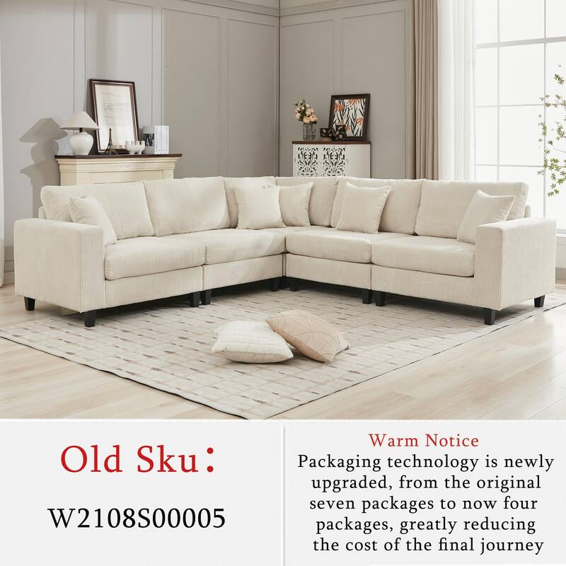 Modular Sectional Sofa for Living Room, Modern Oversized Corduroy Couch with Pillow, 5 Seater L-Shaped Sofas Comfy Couches