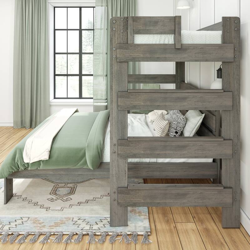 Max and Lily Farmhouse Twin over Queen L Shaped Bunk Bed with Desk
