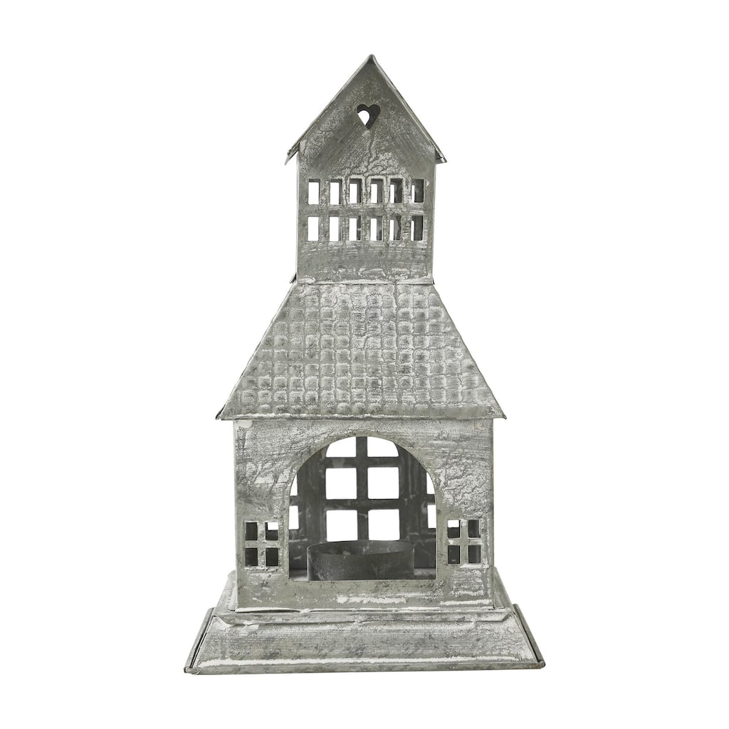 Tealight Holder Metal Village House A Antique Grey 9.5x5.5x5.5 - N/A