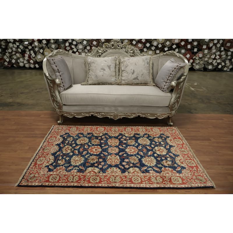 Hand Knotted Oriental 100% Wool Carpet Traditional All-Over Navy Blue & Blues Ziegler Area Rug - 5' 10'' X 4' 1''