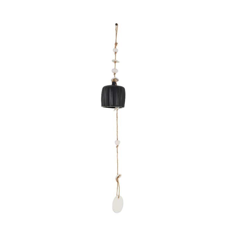 Black Ceramic Handmade Bell Windchime with Cascading White Disks