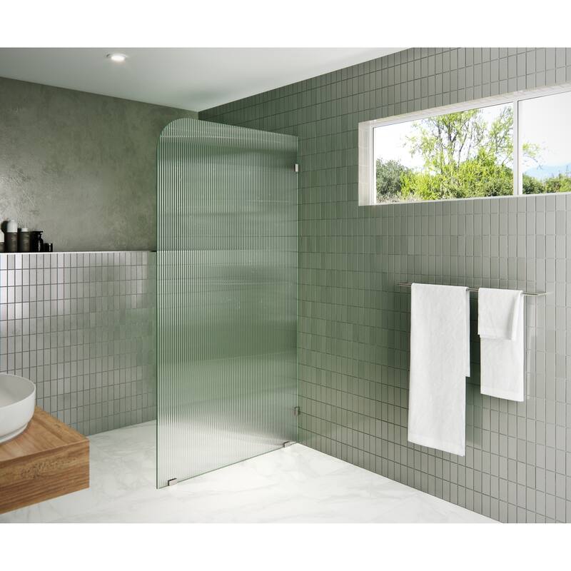Glass Warehouse 40" x 78" Frameless Shower Door - Single Fixed Panel Fluted Frosted Radius - 40 Inch - Right - Brushed Nickel