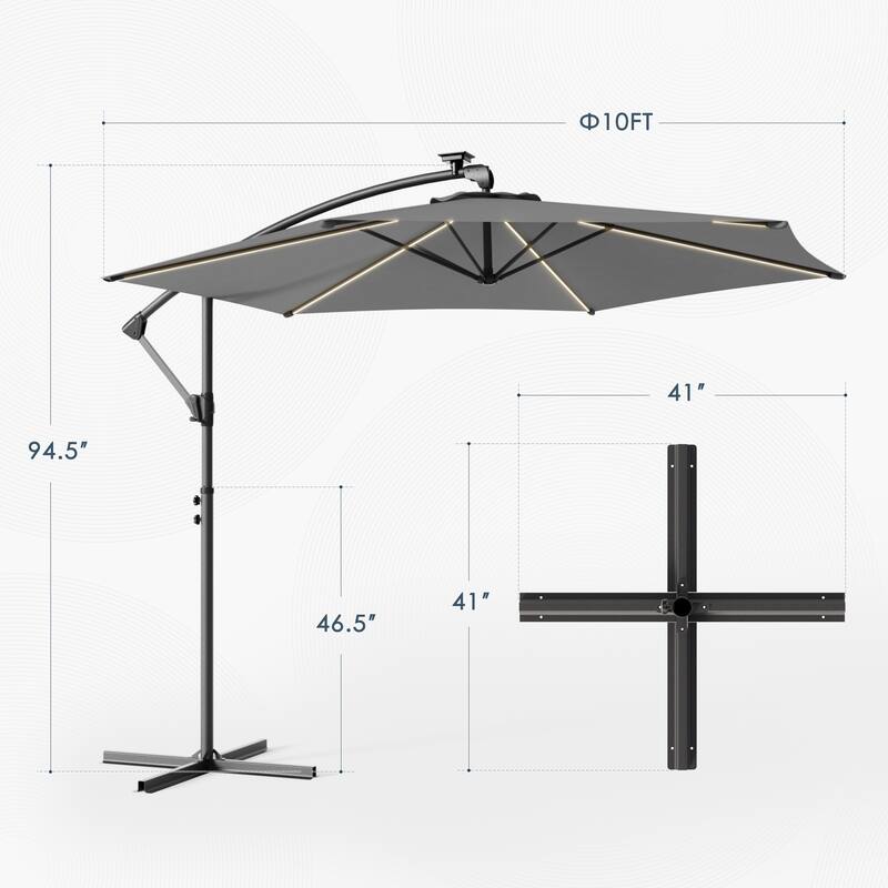 Outdoor 10FT LED lighted Patio Offset umbrella for Garden