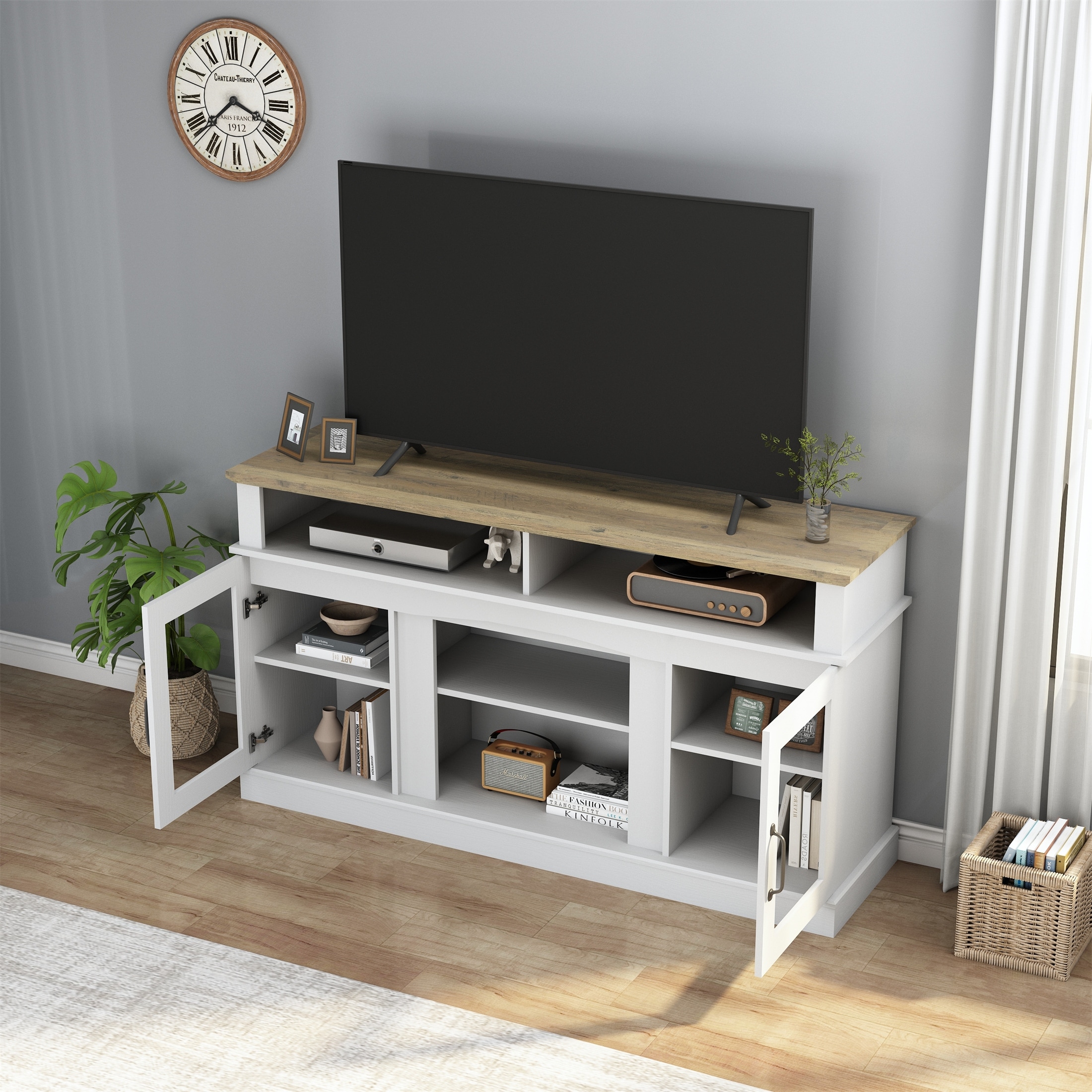 58 Inch TV Stand with Storage Cabinet and Shelves