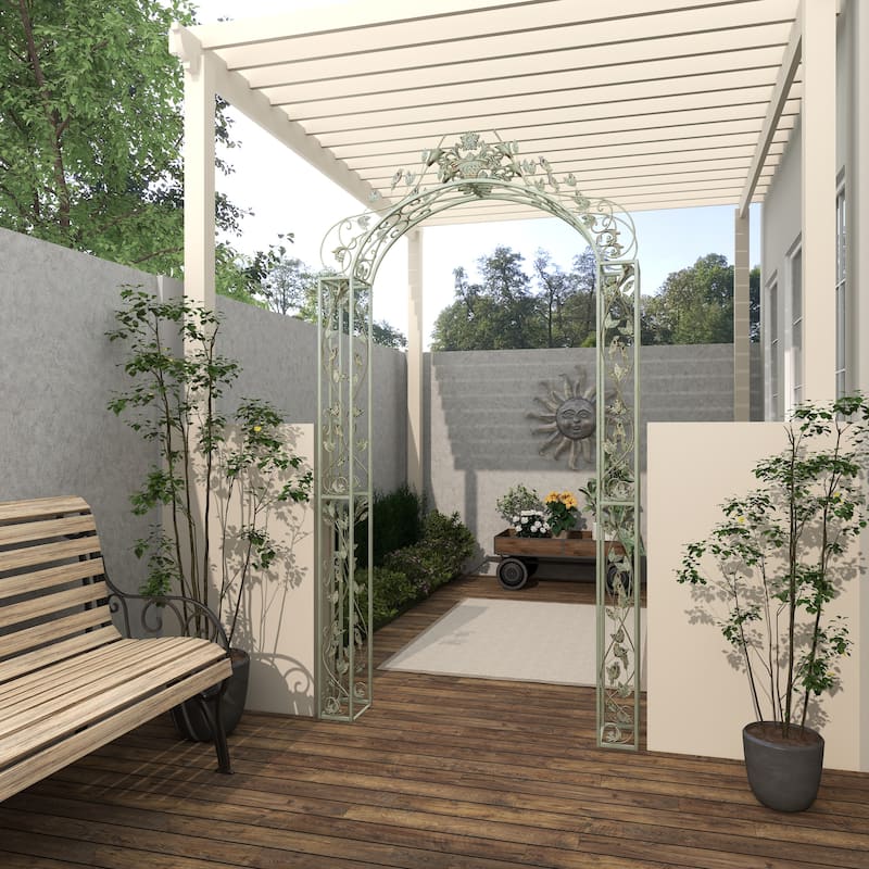 Green Metal Indoor Outdoor Arched Bird Indoor Outdoor Garden Arbor with Scrolled Vines