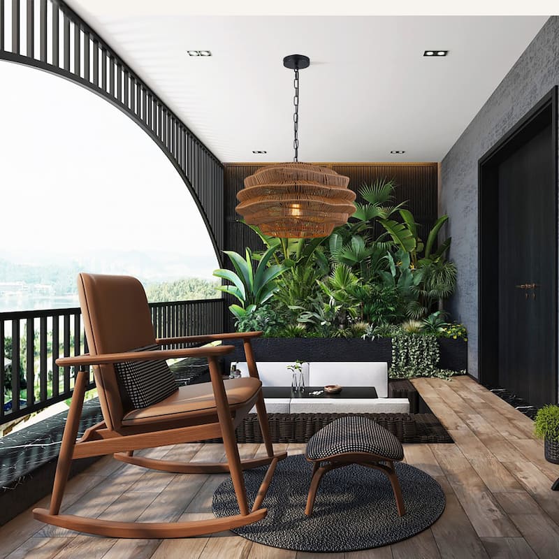 1-Light Outdoor Wicker Coastal Rattan Pendant Light