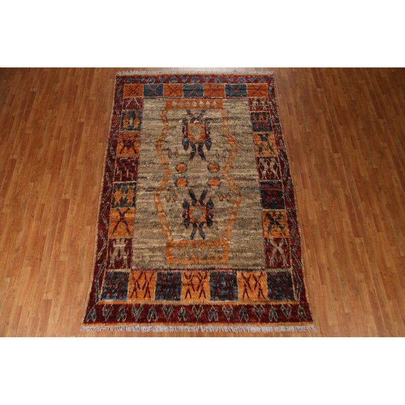 Hand Knotted Oriental 100% Wool Carpet Modern Tribal Brown Moroccan Area Rug - 9' 11'' X 6' 8''