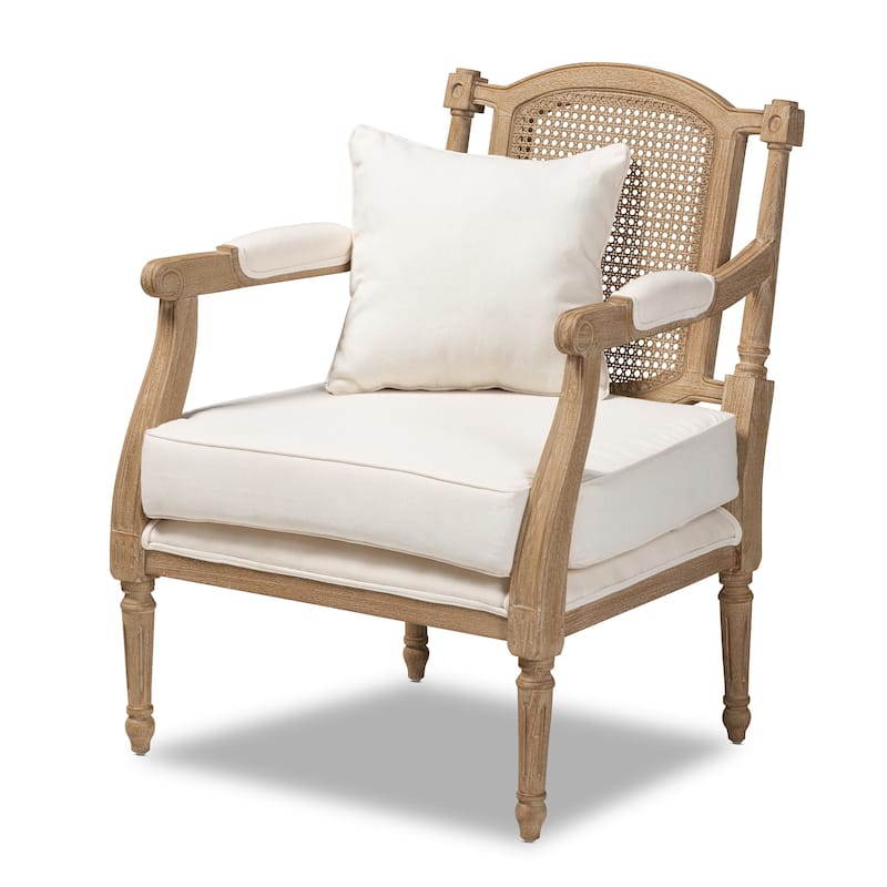 Clemence French Provincial Fabric Upholstered Wood Armchair - Ivory