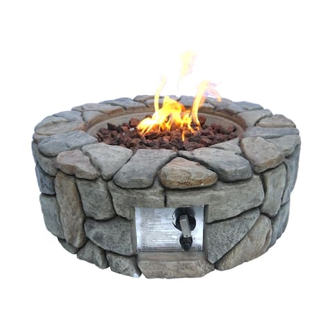 Teamson Home - 28 Inch Outdoor Round Stone Propane Gas Fire Pit