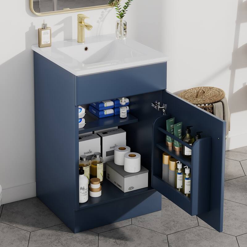 20" Bathroom Vanity with Sink, Vanity Cabinet with Door Shelf and Adjustable Shelf - Blue