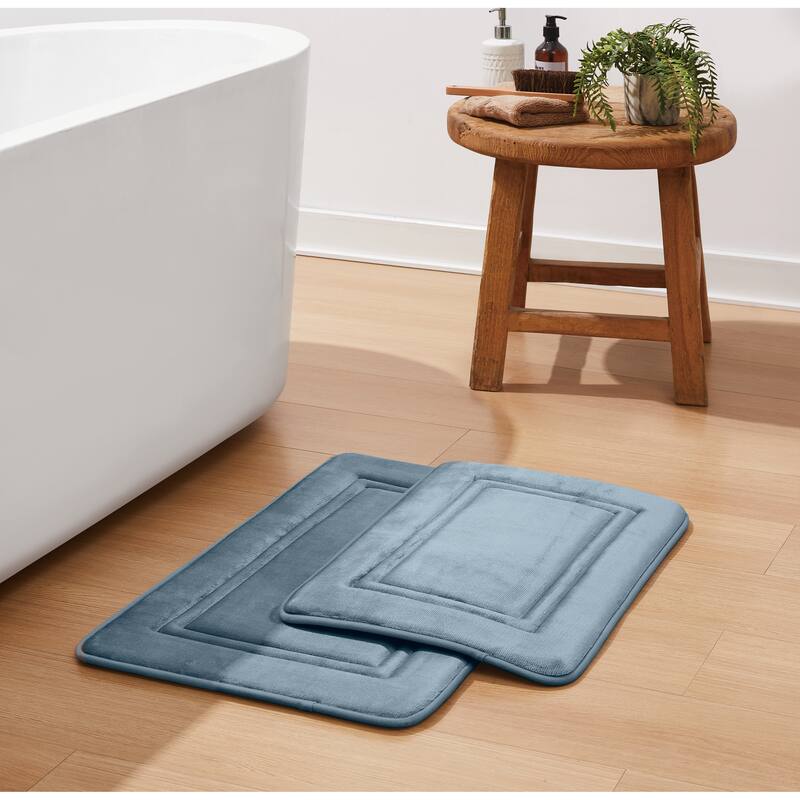 Simply Essential Antimicrobial Memory Foam Set of 2 Bath Rug - (1)17x24, (1)20x30 - Light Blue