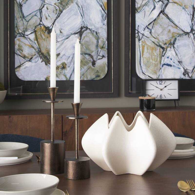 Petria Antiqued Gold Textured Metal Taper Candle Holders - 3.8L x 3.8W x 13.0H