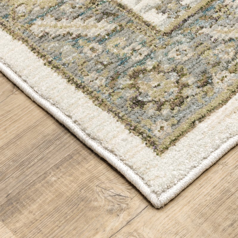 Style Haven Adalynn Vintage Borders Stone Grey/Ivory Traditional Rug