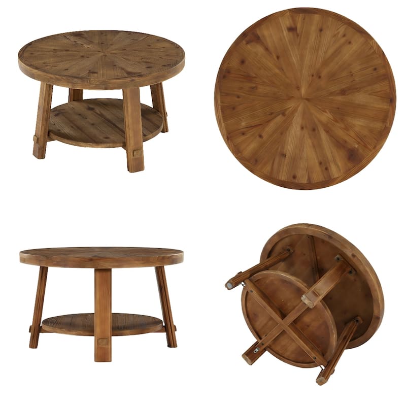 31.5" Solid Wood Coffee Table with 2-Tier Storage