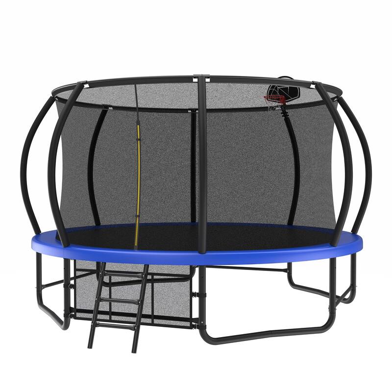 14FT Trampoline with Enclosure Recreational Trampolines with Ladder and AntiRust Coating, ASTM Approval Trampoline for Kids