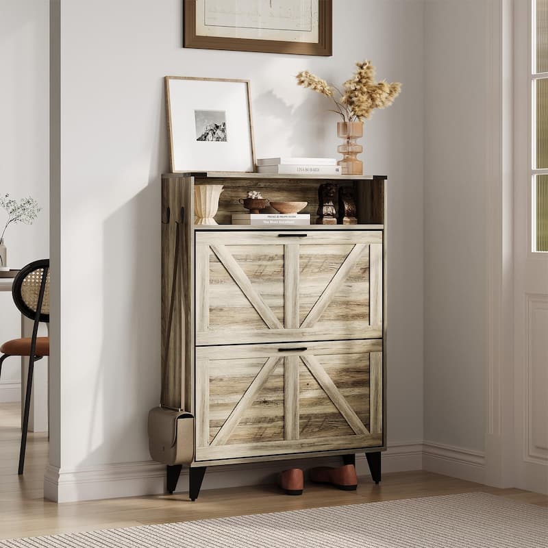 Slim Entryway Shoe Cabinet with 2 Flip Drawers
