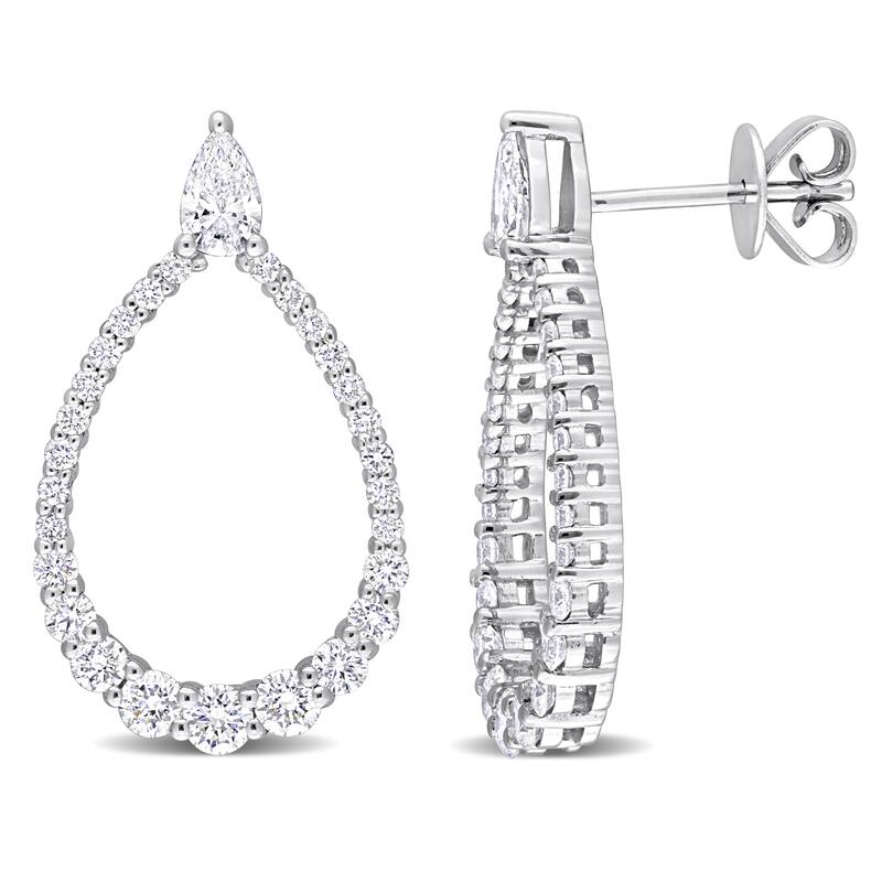 1 1/3ct TW Pear Cut Lab-Grown Diamond Open Teardrop Earrings in 14k White Gold