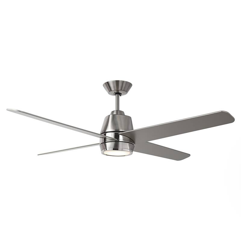 54" Brushed Nickel Plywood 4-blade Modern Ceiling Fan with Light and Wall Control