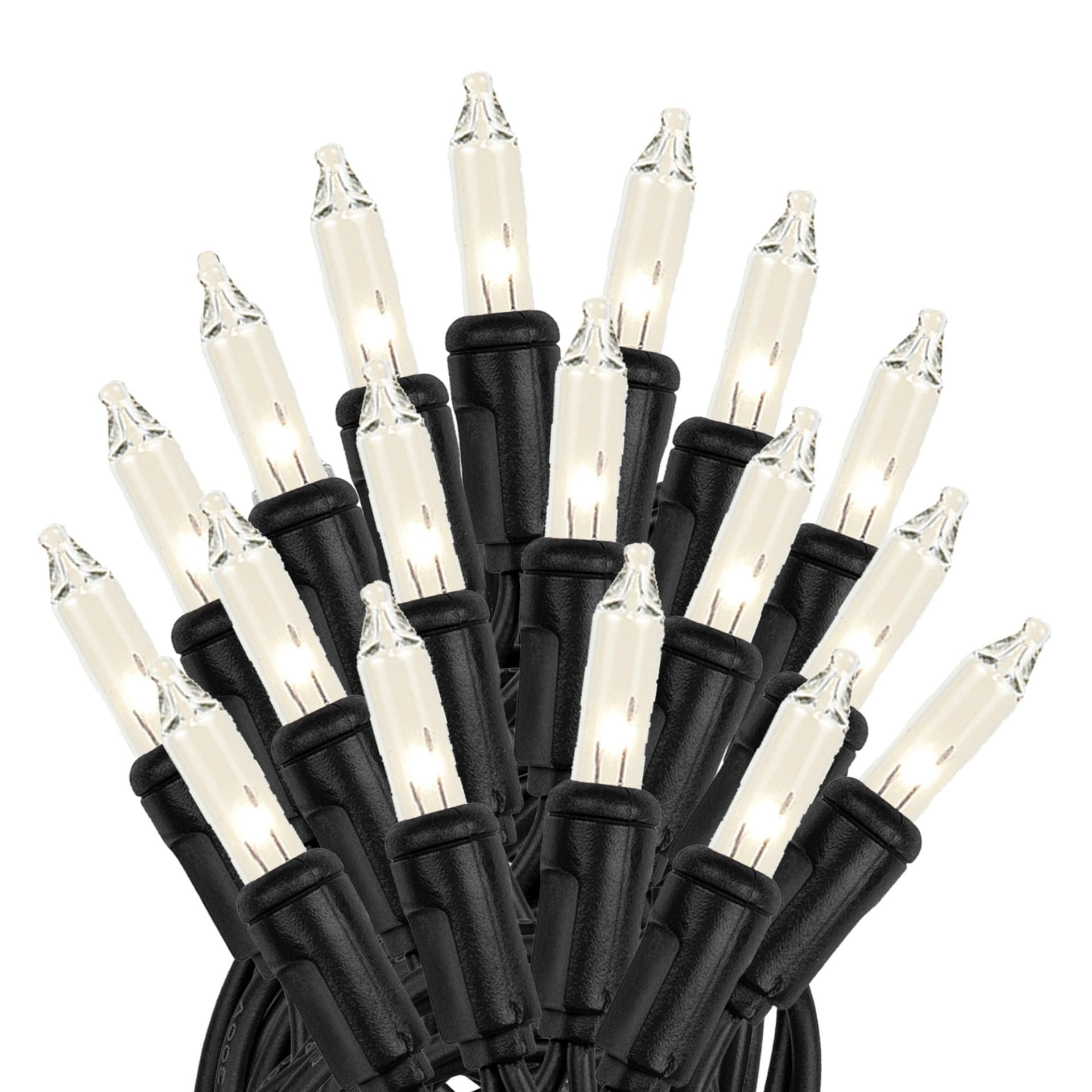 100 Light Christmas Mini Light Set, Black Wire, 34' Long