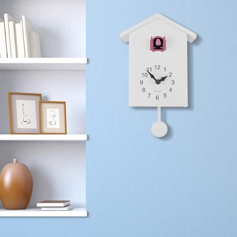 Walplus White Minimalist Cuckoo Clock Colorful Window 4 Changeable Birds