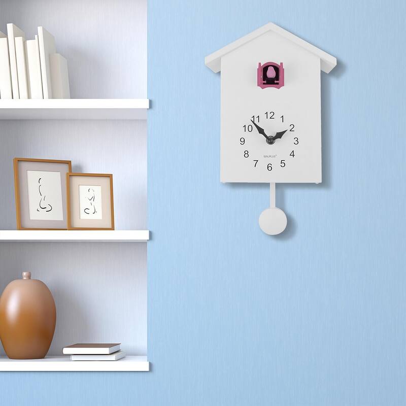Walplus White Minimalist Cuckoo Clock Pink Window 4 Changeable Birds