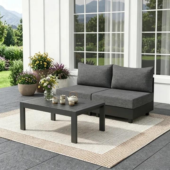 3-Piece Modular Aluminum Patio Furniture Set with Coffee Table