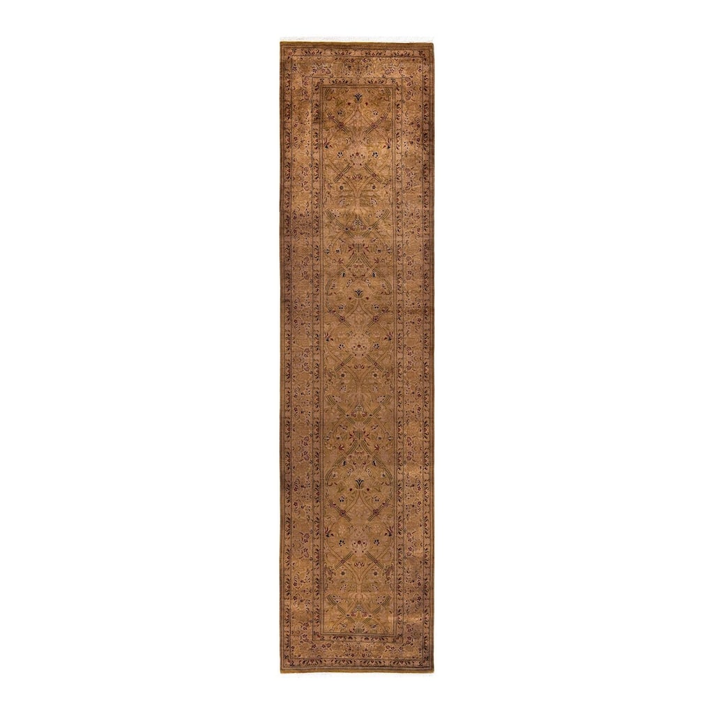 Overton Hand Knotted Wool Vintage Inspired Modern Contemporary Overdyed Gold Runner Rug - 3' 1" x 12' 10"